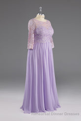 Lilac A-Line 3/4 Sleeves Scoop Lace Semi Formal Prom Dress